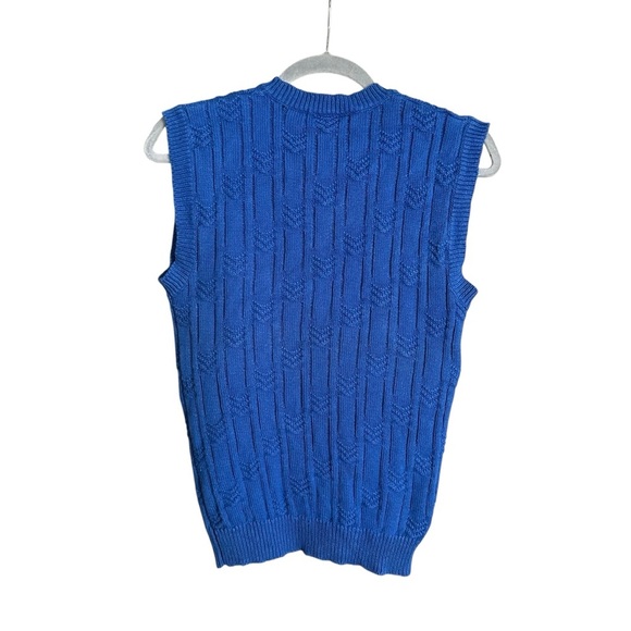CC COURTENAY Vintage 70s Royal Blue Knit Sweater Vest Sleeveless V-Neck Preppy M - Picture 2 of 12